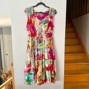🇨🇦 EUC Papa Vibrant Multicolor Arts & Crafts Midi Dress